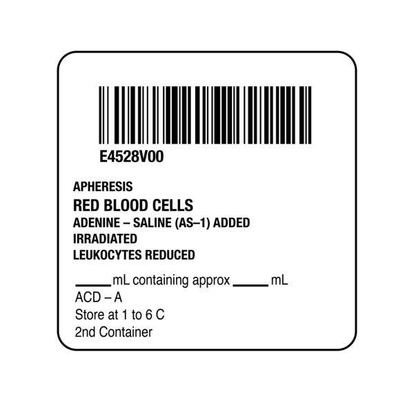 ISBT 128 Apheresis Red Blood Cells 2" x 2"